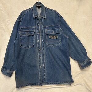 Vintage Paco Jacket Mens M Blue Denim Jean Chore Coat Emblem PACO Button Y2K